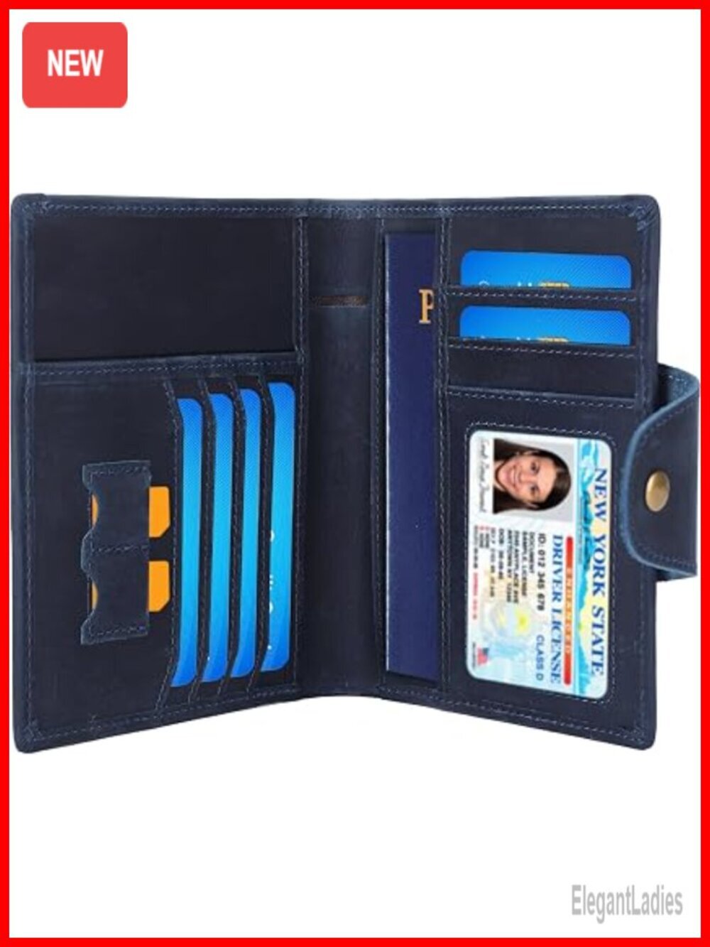 Full Grain Leather Passport Wallet with RFID Blocking, Bifold, Coin Pocket,